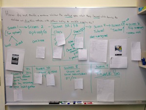 The Bridge students worked through experience of their paper prototypes using the CSC whiteboard.