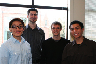 HCDE students worked on the redesign of the UDB as part of their directed research group. This group of students redesigned the UDB study form using a wizard model. From left: Brian Espinosa, Jon McClay, Brian Hayes, and Julius Magsino. Not pictured: Leo Ham and Josie Nutter.