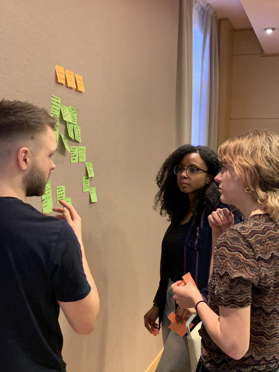 Students working with sticky notes