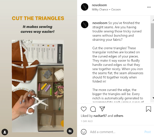 Screenshot from instagram page