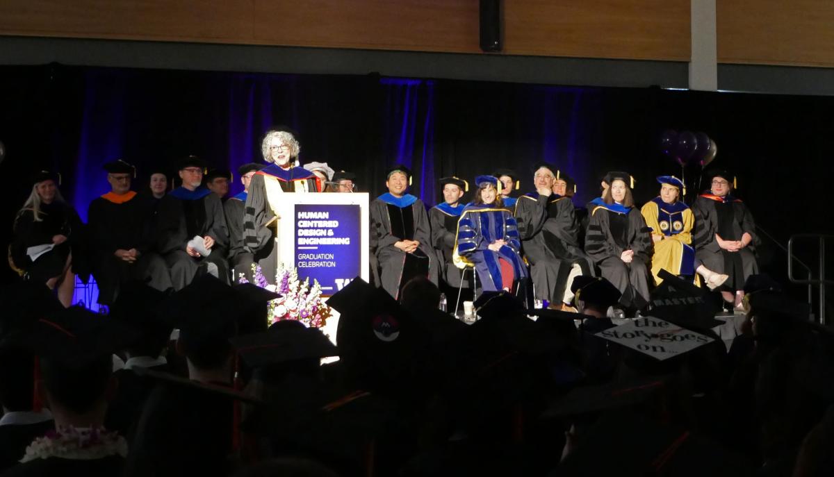 Dr. Laurel on the stage at the 2019 graduation