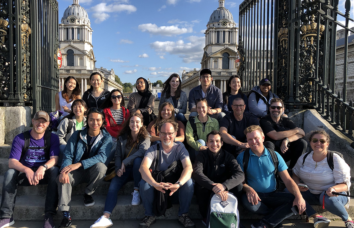 Full London Study Abroad team of about 20 outside in London's streets