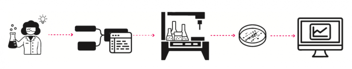 Illustration of a chemical engineer conducting an experiment and using automation for data collection