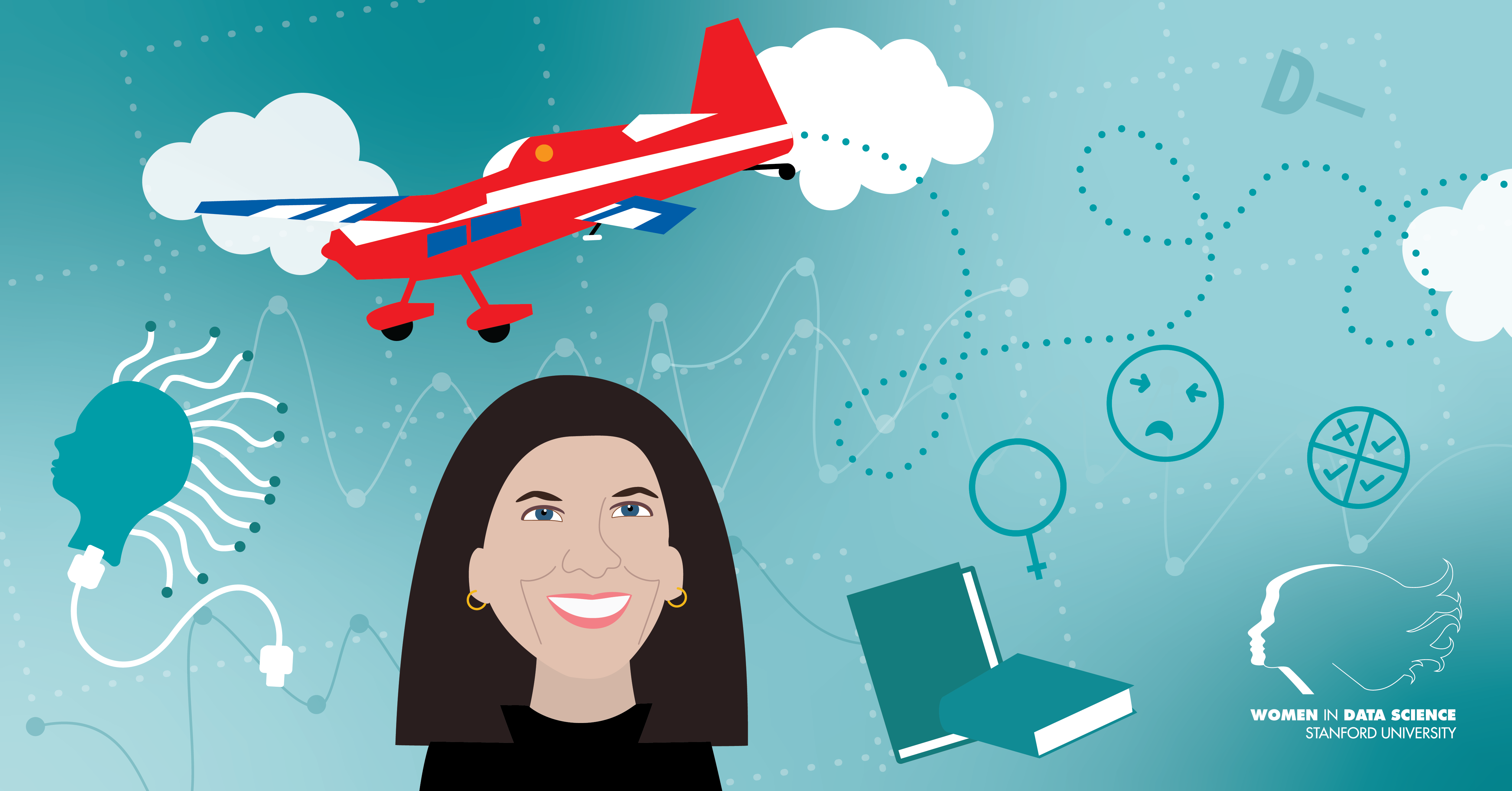 Illustration of Cecilia Aragon with a red plane behind her