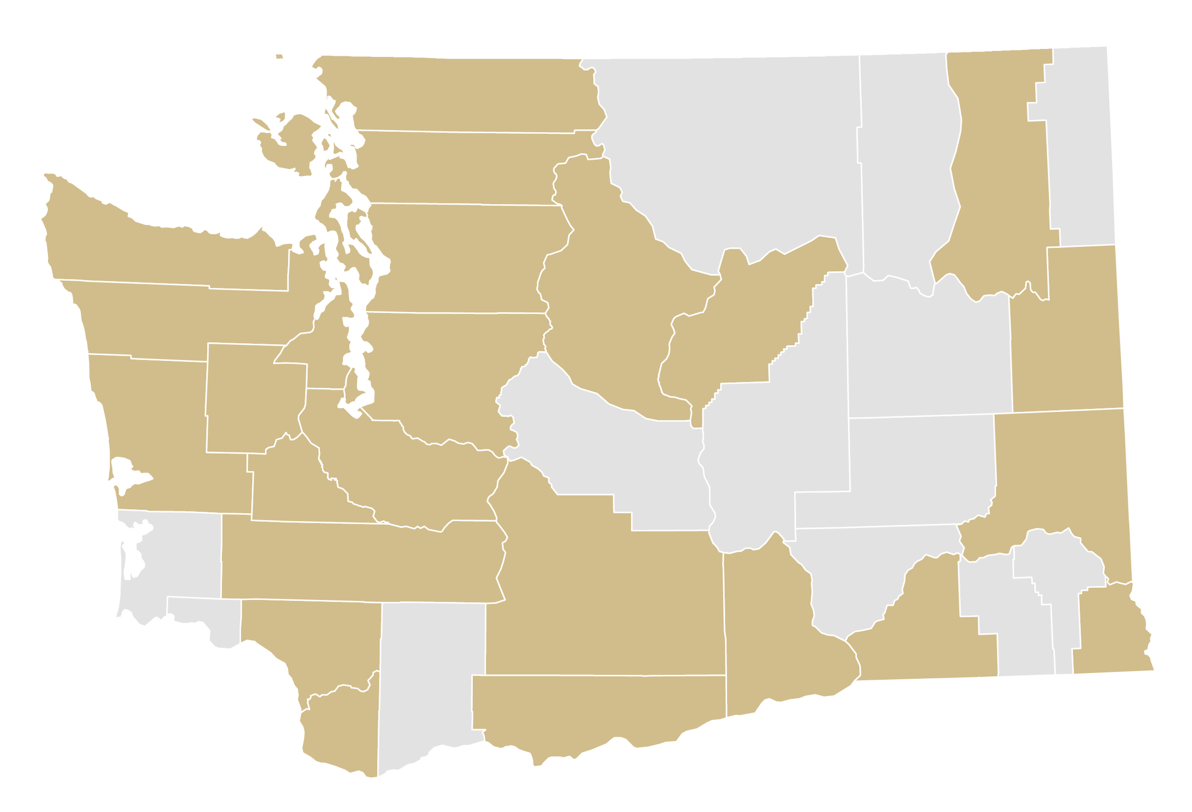 WA state map demonstrating counties where HCDE alumni live