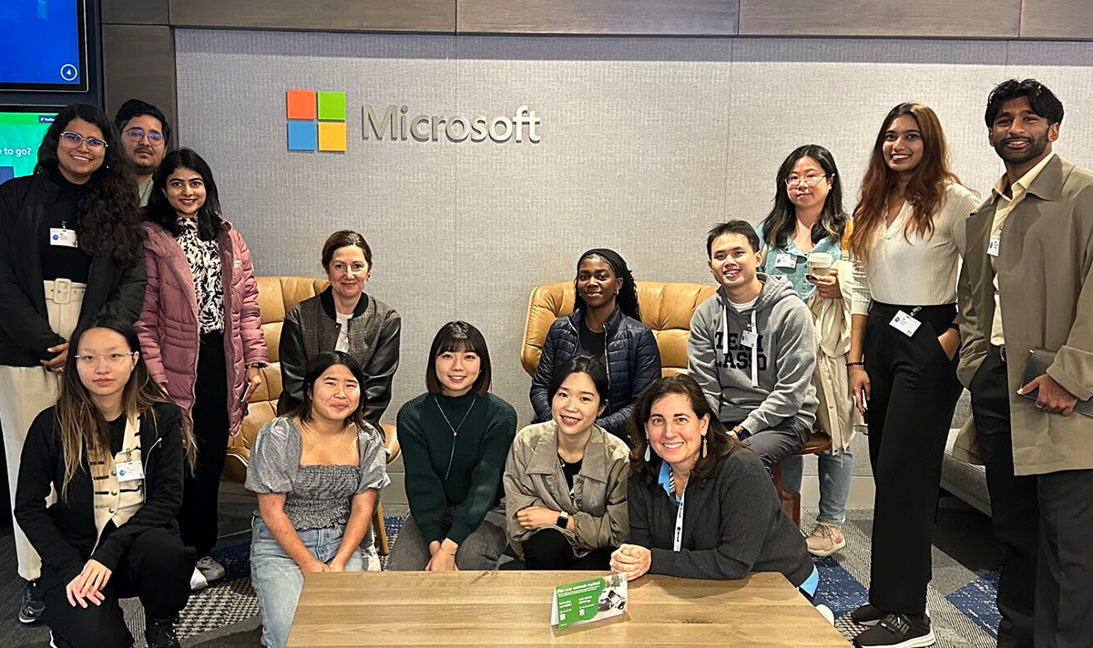 Students gathered at Microsoft's office on a Career Trek tour