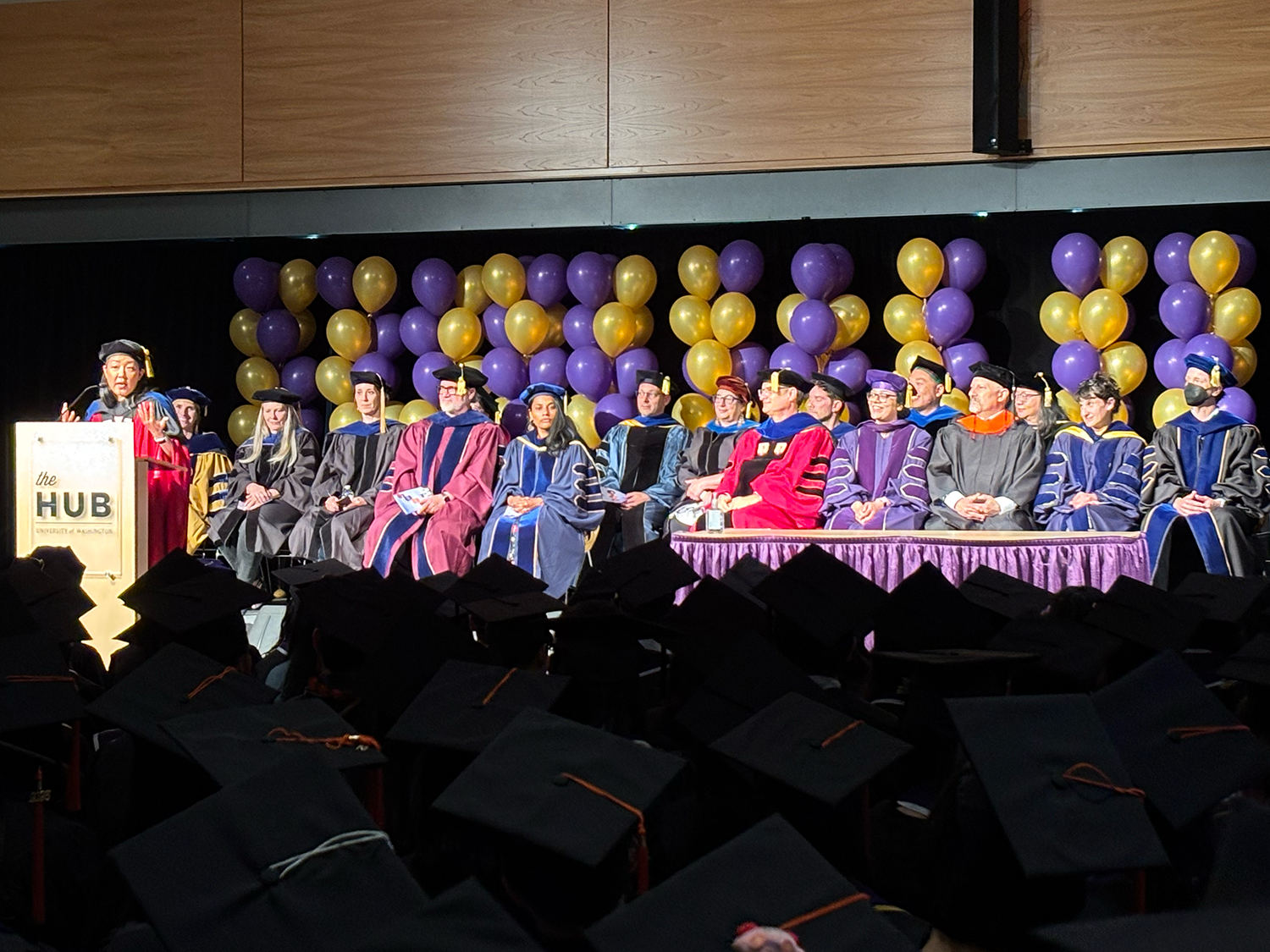 Leila Takayama delivering graduation address