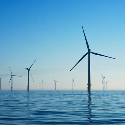 wind turbines over the ocean