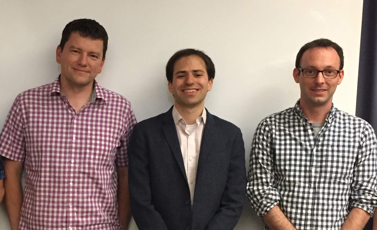 James Fogarty, Daniel Epstein, and Sean Munson stand side by side, smiling at the camera