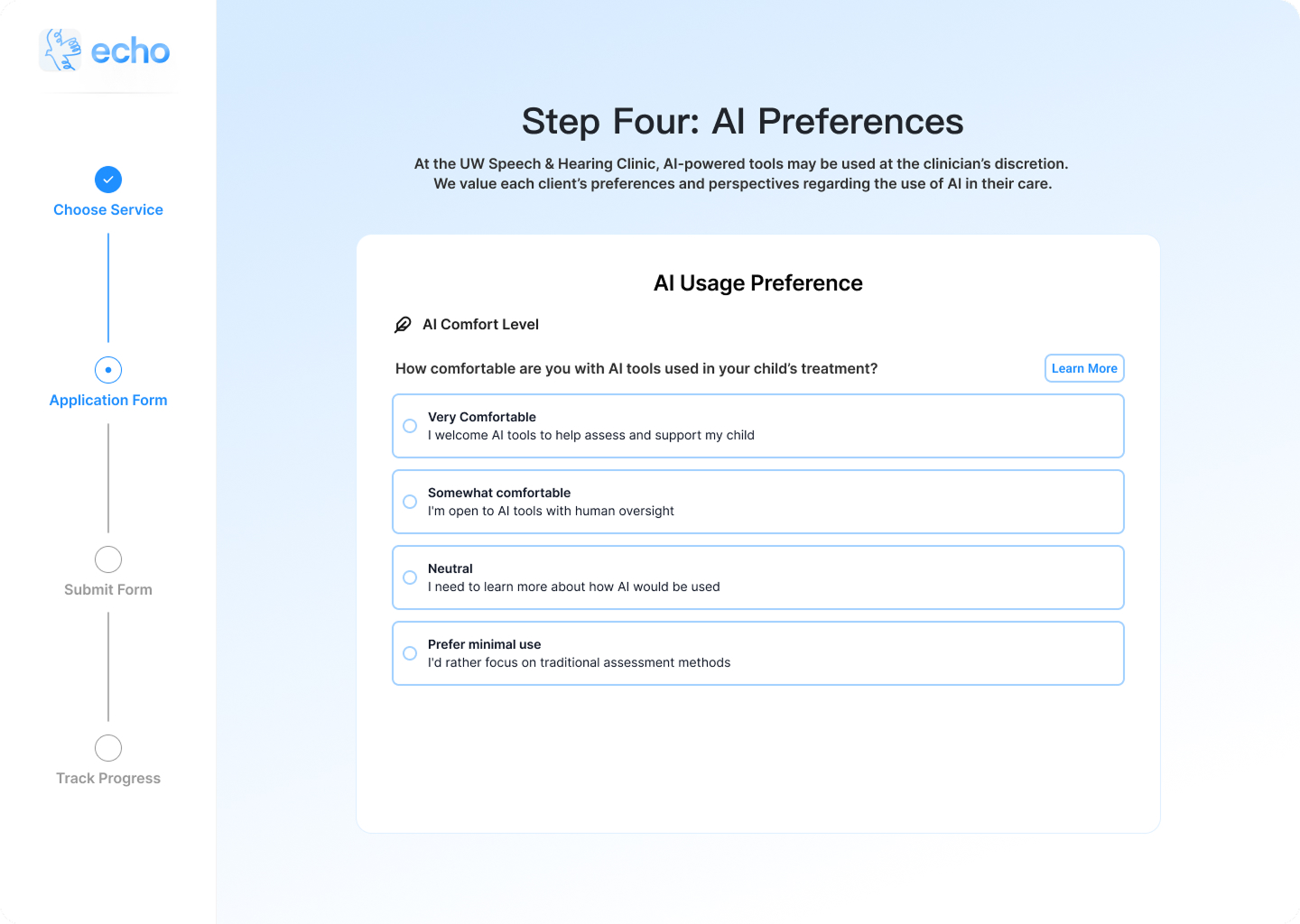 AI preferences on the intake form screenshot