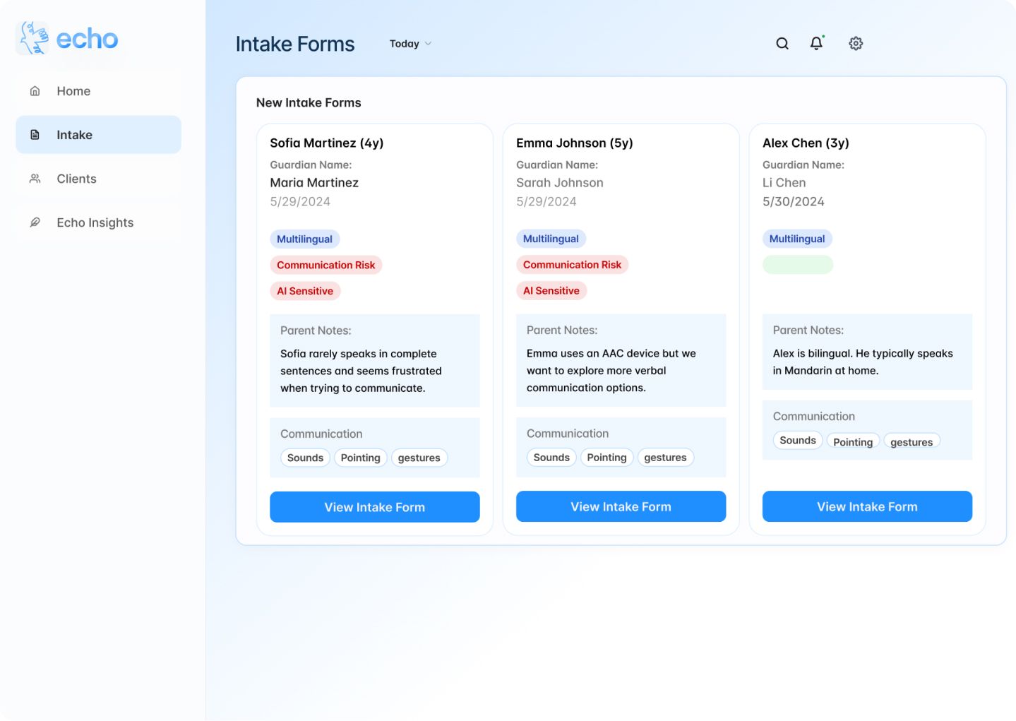 Clinician interface screenshot