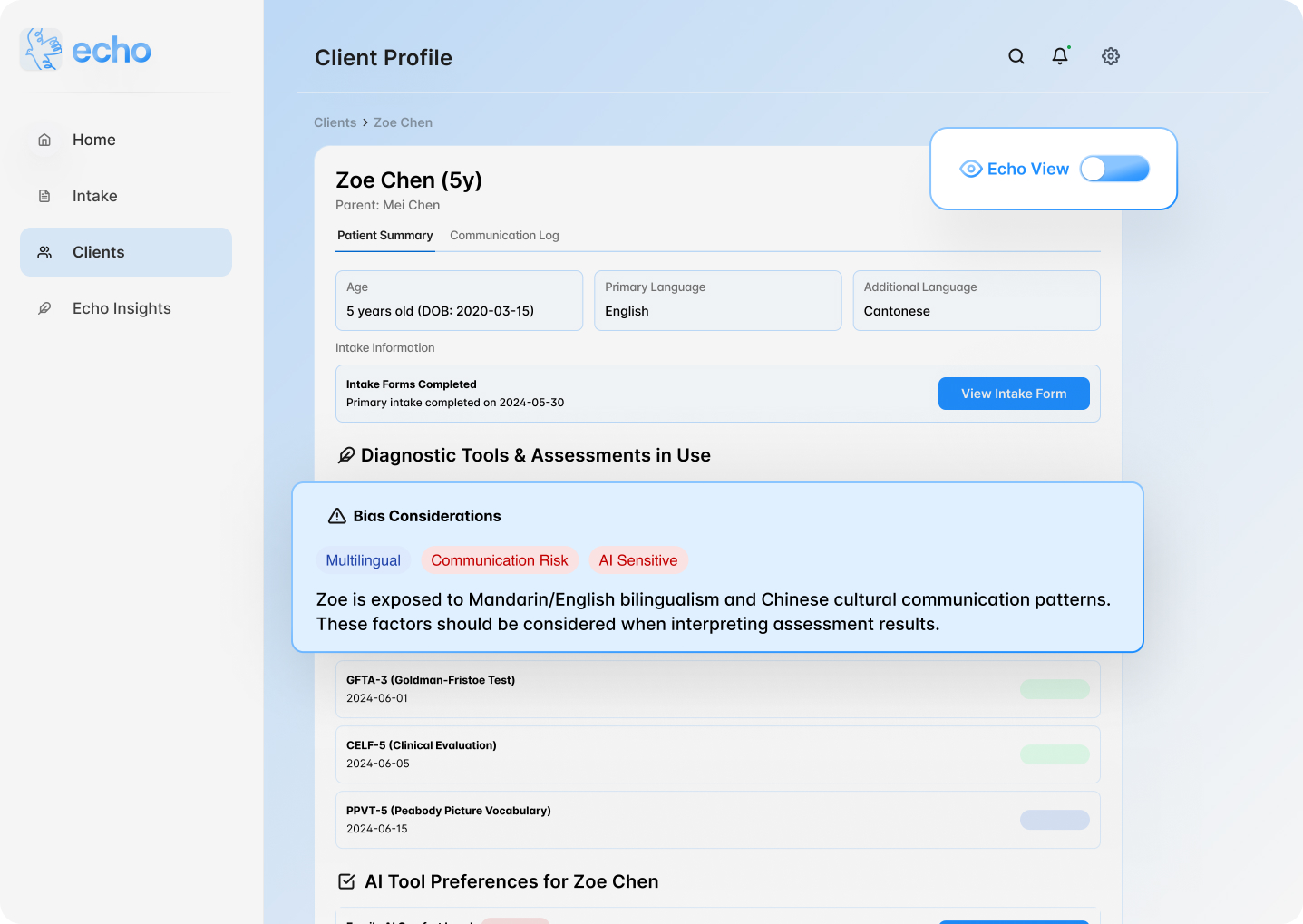 Client profile screenshot