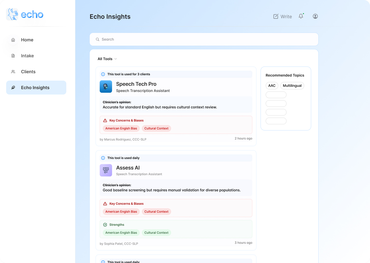Echo insignts interface screenshot