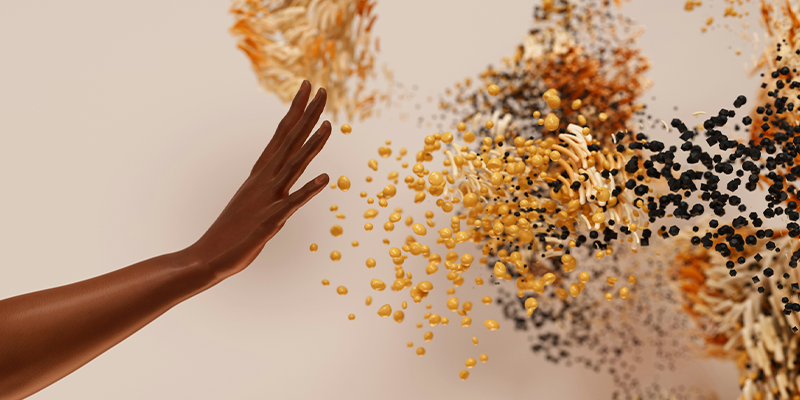 abstract image of a hand reaching out to abstract bubbles