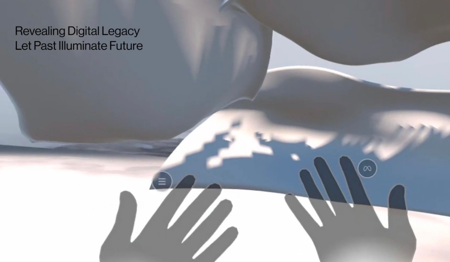 Screenshot from VR environment showing hands in the foreground