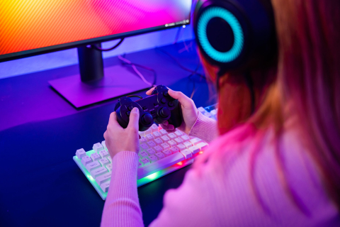 Gamer using joystick controller