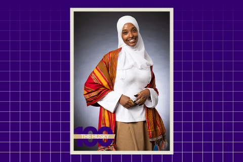 Zahra Jamal Hassan with Husky 100 logo