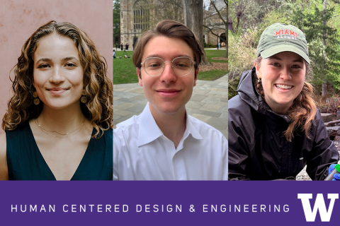 Hanna, Matthew, and Jessica's headshots with the HCDE logo