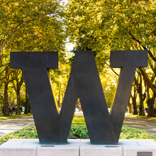 Bronze W statue on UW campus