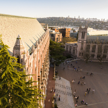 Aerial view of UW campus over Suzzallo library