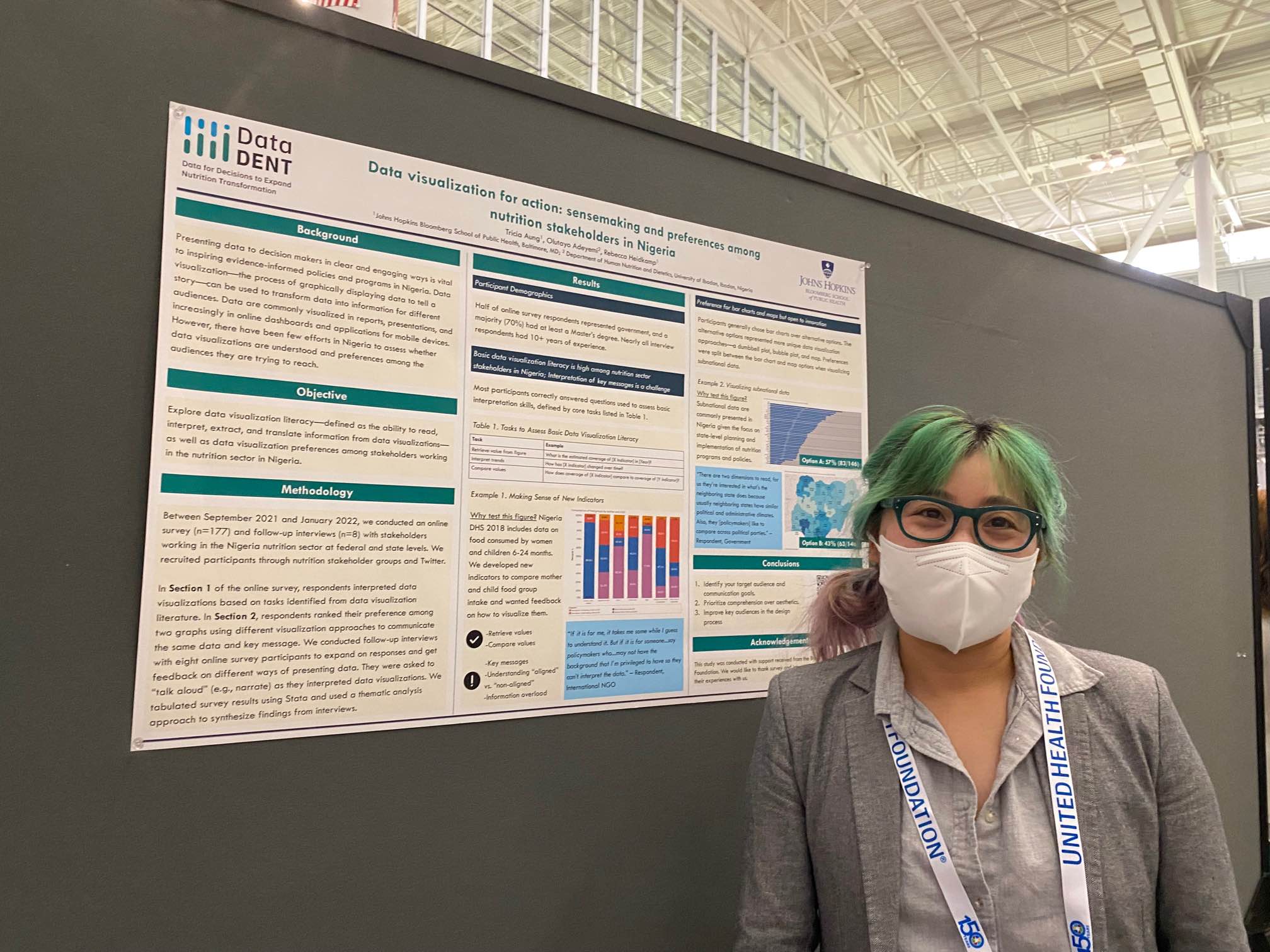 student in front of poster