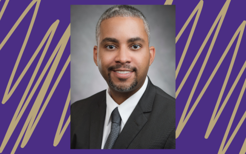 Christopher Reid headshot on purple and gold background