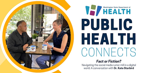 Drs. Shaw & Starbird sit across from each other at a table during the Public Health Connects presentation