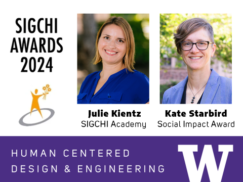 SIGCHI Awards 2024 with headshots of Julie Kientz, SIGCHI Academy, and Kate Starbird, Social Impact Award